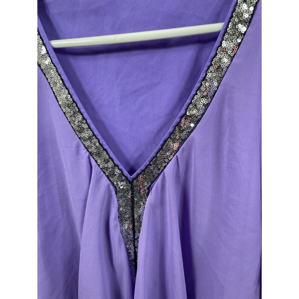Womens Purple V-Neck Ruffle Blouse with Sequin Trim size 4 XL - Picture 4 of 11